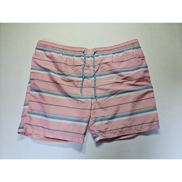 Cedarwood State Men's XL Swim Trunks Pink/Blue Striped XL Short Length Pocket - Picture 1 of 7